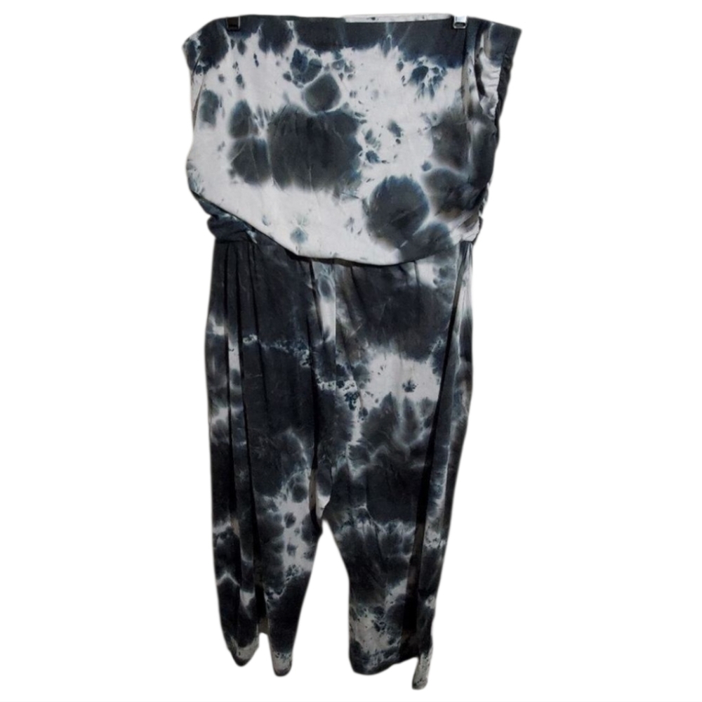 Justify Super Soft Blue Black White Strapless tie dye jumpsuit‎ Plus size 2X NEW
